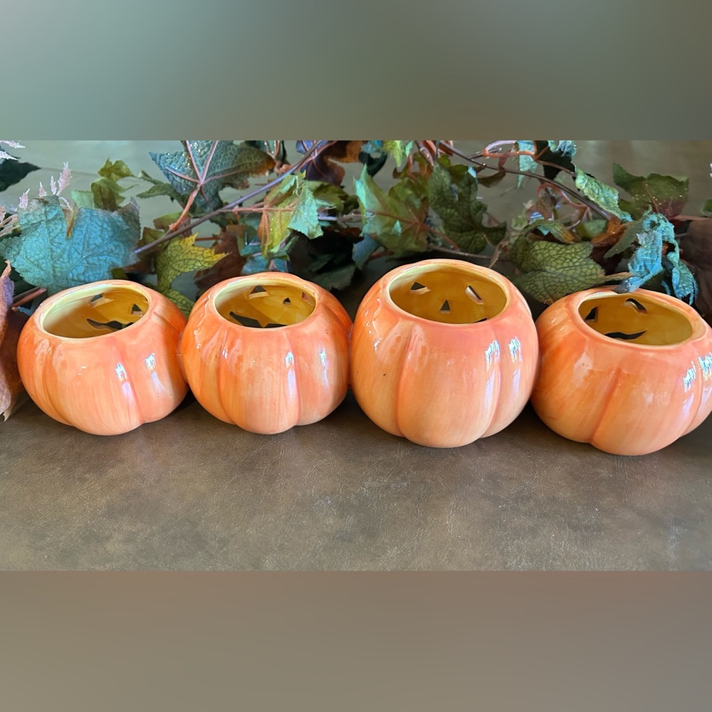 Orange Hallmark Pumpkin Candle Holders - Picture 3 of 5